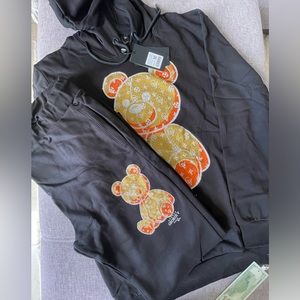 Avenue George V Paris Jogging suit Men’s Black Sweatsuit Hoodie Rhinestone S NWT